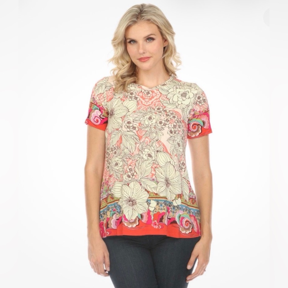Johnny Was The Janie Favorite Short Sleeved Crew Neck Swing Tee Size XS NWT